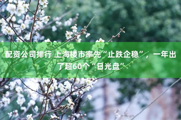 配资公司排行 上海楼市率先“止跌企稳”，一年出了超60个“日光盘”