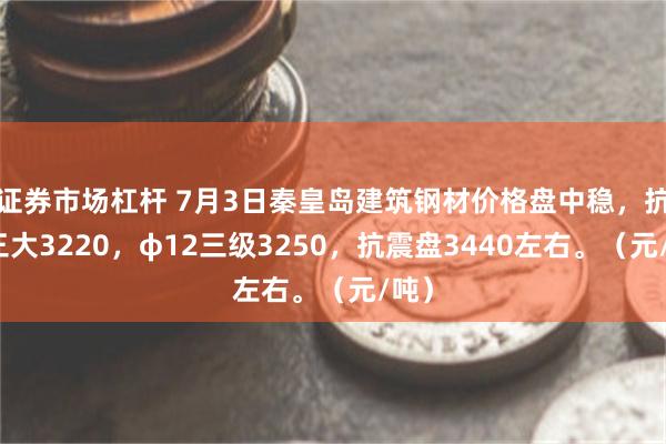 证券市场杠杆 7月3日秦皇岛建筑钢材价格盘中稳，抗震三大3220，φ12三级3250，抗震盘3440左右。（元/吨）